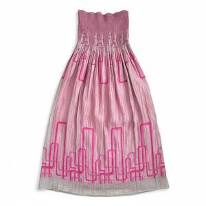 Smocked Maxi Dress Pink Boho Coquette Cottagecore Strapless One Size